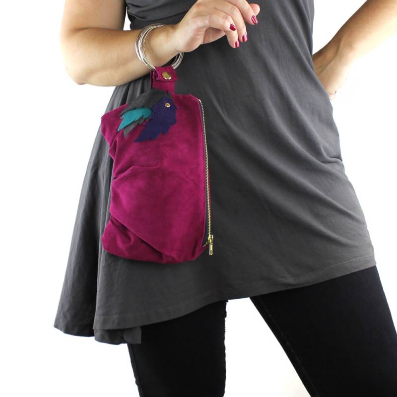 Fuchsia Lila Teal & Graues Wildleder Armband Wristlet Purse/Öko-Leder Unikat Handgemacht Von Designer von meganleone