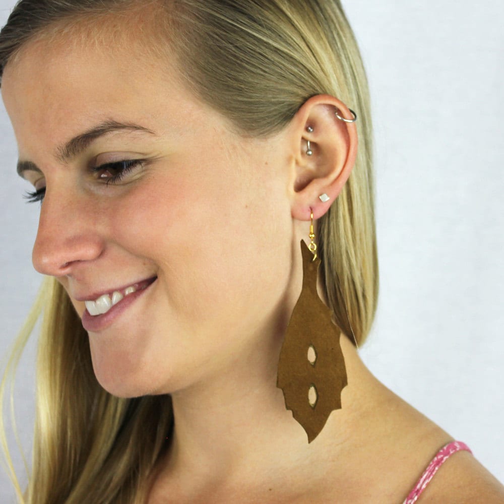 Kastanien Braun Leder Blatt Ohrringe von meganleone