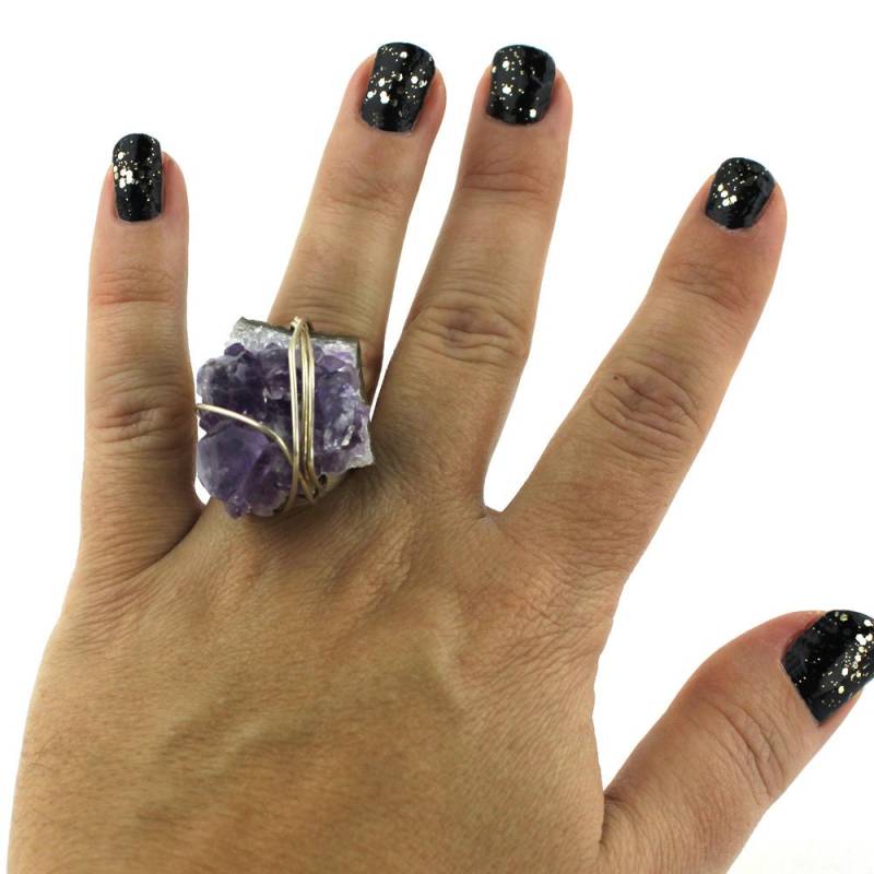 Roher Amethyst Und Sterling Silber Ring Größe 5.5 von meganleone