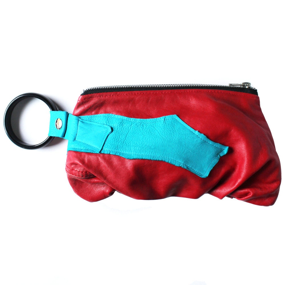 Rot & Aqua Wiederverwendet Leder-Armband-Geldbörse von meganleone