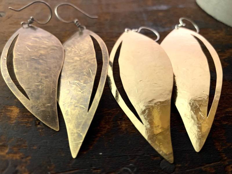 Große Messing Blatt Ohrringe Große Messing Blatt Ohrringe von meganstelzer