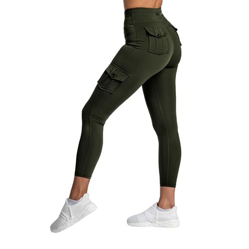 megasstic Cargo Damen-Leggings mit Taschen, Push-Up-Effekt, Undurchsichtig, Super Weich, Glatter Stoff, Dehnbar, Atmungsaktiv, Bequem (DE/NL/SE/PL, Alphanumerisch, L, Regular, Earth) von megasstic