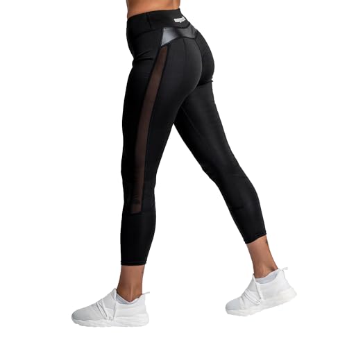 megasstic Feline Grace Damen-Leggings, Schwarz, Netzeinsatz, Push-Up-Effekt, Undurchsichtig, Super Weich, Glatter Stoff, Dehnbar, Atmungsaktiv von megasstic