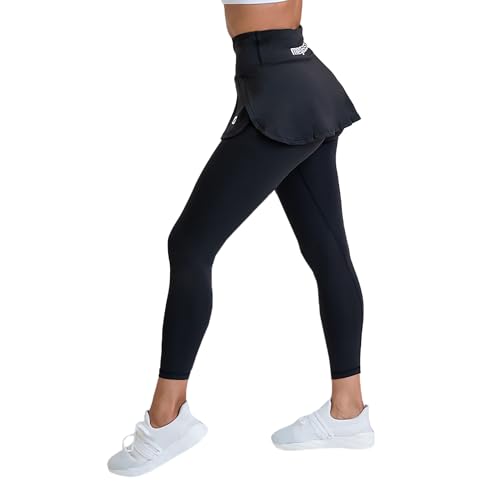 megasstic Kira Leggings mit Rock, Sportbekleidung, Blickdicht, Taschen, Superweich, Dehnbar, Atmungsaktiv, Hohe Taille, Schmeichelhaft (S, Schwarz) von megasstic