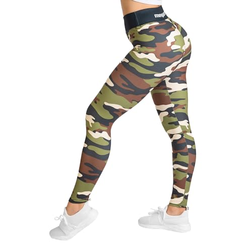 megasstic Leggings, Superweich, Glattes Material, Dehnbar, Atmungsaktiv, Komfortabel, Hohe Taille, Bauchkontrolle (DE/NL/SE/PL, Alphanumerisch, M, L, Regular, Regular, Grün Camo) von megasstic