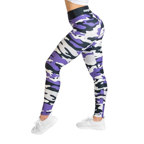 megasstic Leggings, Superweich, Glattes Material, Dehnbar, Atmungsaktiv, Komfortabel, Hohe Taille, Bauchkontrolle (DE/NL/SE/PL, Alphanumerisch, M, L, Regular, Regular, Lila Camo) von megasstic