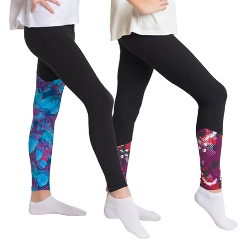 megasstic Leggings für Mädchen, Super Weich, Dehnbar, Atmungsaktiv, Bequem, Schnelltrocknend, Bunt, Gemustert, Strapazierfähig, Hohe Taille, 2er Pack von megasstic