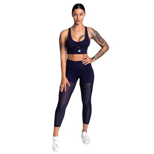 megasstic Mystique Workout-Set, 2-teiliger Trainingsanzug, Leggings, Sport-BH, Netz-Leggings, Hohe Taille, Squat-Proof, Atmungsaktiv (DE/NL/SE/PL, Alphanumerisch, S, Regular, Regular, Blau) von megasstic