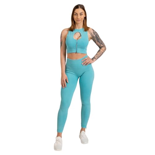 megasstic Obsidian Sport-Set, Leggings, Sport-BH, Sportbekleidung, Blickdicht, Superweich, Dehnbar, Atmungsaktiv, Schnelltrocknend, Hohe Taille, Bauchkontrolle (Cyan, S/M) von megasstic