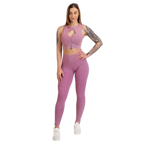 megasstic Obsidian Sport-Set, Leggings, Sport-BH, Sportbekleidung, Blickdicht, Superweich, Dehnbar, Atmungsaktiv, Schnelltrocknend, Hohe Taille, Bauchkontrolle (Rosa, L/XL) von megasstic