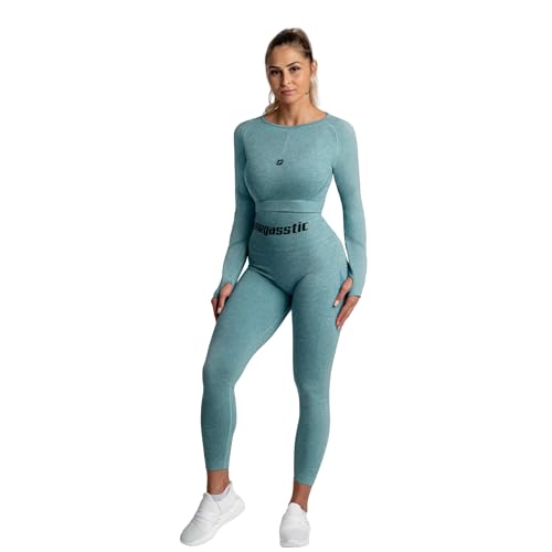 megasstic Seamless 2-Teiliges Damen-Sport-Set, Leggings, Top, Lange Ärmel, Push-Up-Effekt, Super Weich, Glatter Stoff, Dehnbar, Atmungsaktiv, Bequem, Schnelltrocknend, Hohe Taille von megasstic