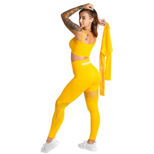 megasstic Yuna 3-Teiliges Damen-Workout-Set aus Leggings, Sport-BH, und Crop-Top, Undurchsichtig, Super Weich, Dehnbar, Atmungsaktiv, Schnelltrocknend, Hohe Taille, Bauchkontrolle von megasstic