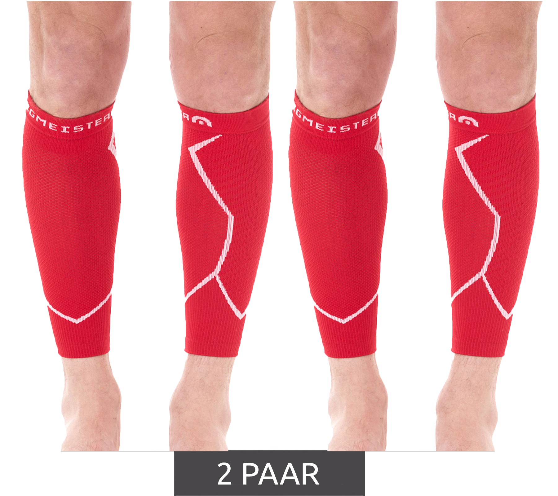 2 Paar megmeister Waden Kompressions-Stutzen Beinlinge 23-32 mmHg Wadenwärmer MER003 Rot/Weiß von megmeister