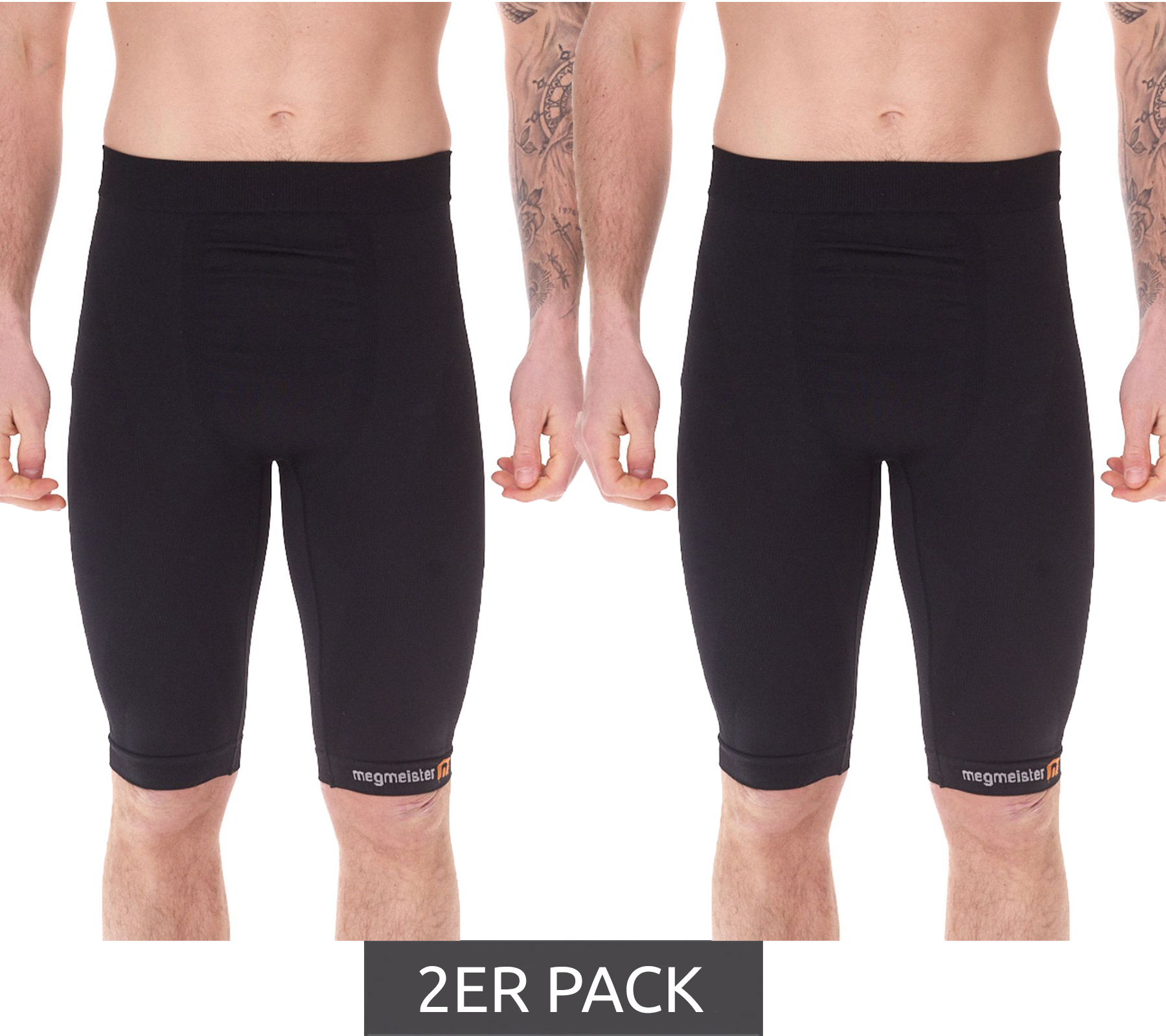 2er Sparpack megmeister Herren Kompressions-Shorts mit Body-Mapping-Belüftung Rad-Shorts Antibakteriell und Geruchshemmend Kompressions-Bekleidung BC31 Schwarz von megmeister