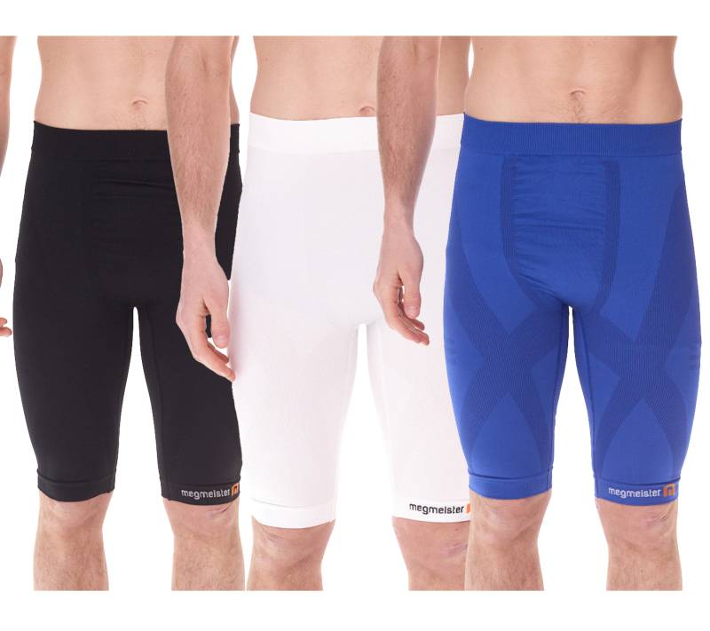 megmeister Herren Kompressions-Shorts mit Body-Mapping-Belüftung Rad-Shorts Antibakteriell und Geruchshemmend Kompressions-Bekleidung BC31 Blau, Schwarz oder Weiß von megmeister