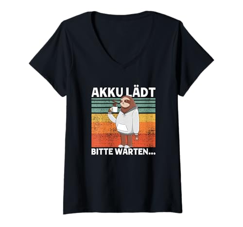 Damen Akku Lädt Bitte Warten... Süßes Faultier T-Shirt mit V-Ausschnitt Damen Akku Lädt Bitte Warten... Süßes Faultier T-Shirt mit V-Ausschnitt von >>mehr Vintage Faultier und Faultier Spruch hier
