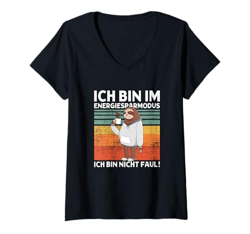 Damen Bin Im Energiesparmodus Ich Bin Nicht Faul! Süßes Faultier T-Shirt mit V-Ausschnitt Damen Bin Im Energiesparmodus Ich Bin Nicht Faul! Süßes Faultier T-Shirt mit V-Ausschnitt von >>mehr Vintage Faultier und Faultier Spruch hier