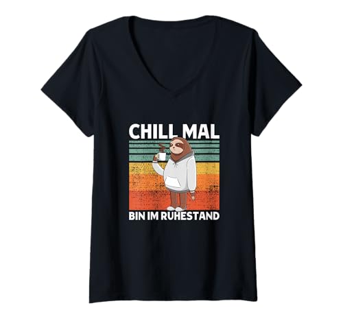 Damen Chill Mal Bin Im Ruhestand Süßes Faultier T-Shirt mit V-Ausschnitt Damen Chill Mal Bin Im Ruhestand Süßes Faultier T-Shirt mit V-Ausschnitt von >>mehr Vintage Faultier und Faultier Spruch hier