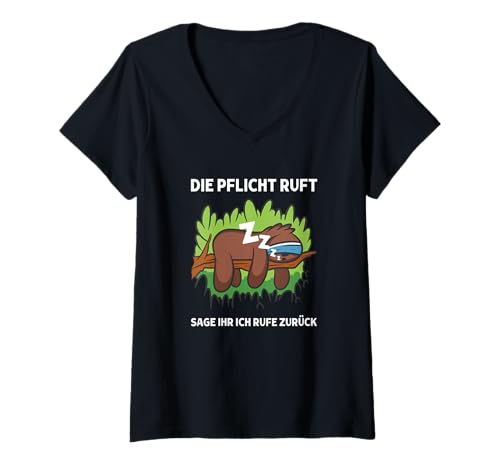 Damen Die Pflicht Ruft Sage Ihr Ich Rufe Zurück Süßes Faultier T-Shirt mit V-Ausschnitt Damen Die Pflicht Ruft Sage Ihr Ich Rufe Zurück Süßes Faultier T-Shirt mit V-Ausschnitt von >>mehr Vintage Faultier und Faultier Spruch hier