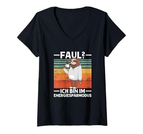 Damen Faul? Ich Bin Im Energiesparmodus Süßes Faultier T-Shirt mit V-Ausschnitt Damen Faul? Ich Bin Im Energiesparmodus Süßes Faultier T-Shirt mit V-Ausschnitt von >>mehr Vintage Faultier und Faultier Spruch hier