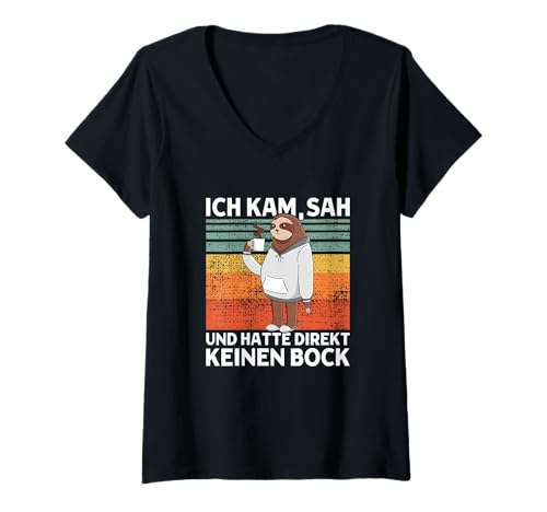 Damen Ich Kam, SAH Und Hatte Direkt Keinen Bock Süßes Faultier T-Shirt mit V-Ausschnitt Damen Ich Kam, SAH Und Hatte Direkt Keinen Bock Süßes Faultier T-Shirt mit V-Ausschnitt von >>mehr Vintage Faultier und Faultier Spruch hier