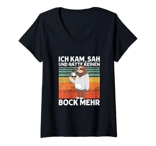 Damen Ich Kam, SAH Und Hatte Keinen Bock Mehr Süßes Faultier T-Shirt mit V-Ausschnitt Damen Ich Kam, SAH Und Hatte Keinen Bock Mehr Süßes Faultier T-Shirt mit V-Ausschnitt von >>mehr Vintage Faultier und Faultier Spruch hier