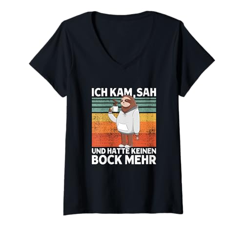 Damen Ich Kam, SAH Und Hatte Keinen Bock Mehr Süßes Faultier T-Shirt mit V-Ausschnitt Damen Ich Kam, SAH Und Hatte Keinen Bock Mehr Süßes Faultier T-Shirt mit V-Ausschnitt von >>mehr Vintage Faultier und Faultier Spruch hier
