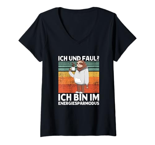 Damen Ich Und Faul? Ich Bin Im Energiesparmodus Süßes Faultier T-Shirt mit V-Ausschnitt Damen Ich Und Faul? Ich Bin Im Energiesparmodus Süßes Faultier T-Shirt mit V-Ausschnitt von >>mehr Vintage Faultier und Faultier Spruch hier