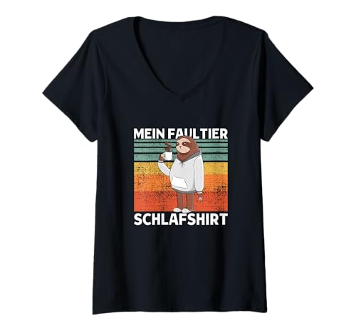 Damen Mein Faultier Schlafshirt Süßes Faultier T-Shirt mit V-Ausschnitt Damen Mein Faultier Schlafshirt Süßes Faultier T-Shirt mit V-Ausschnitt von >>mehr Vintage Faultier und Faultier Spruch hier