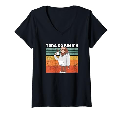 Damen Tada Da Bin Ich Süßes Faultier T-Shirt mit V-Ausschnitt Damen Tada Da Bin Ich Süßes Faultier T-Shirt mit V-Ausschnitt von >>mehr Vintage Faultier und Faultier Spruch hier