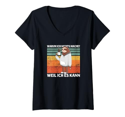 Damen Warum Ich Nichts Mache? Weil Ich Es Kann Süßes Faultier T-Shirt mit V-Ausschnitt Damen Warum Ich Nichts Mache? Weil Ich Es Kann Süßes Faultier T-Shirt mit V-Ausschnitt von >>mehr Vintage Faultier und Faultier Spruch hier
