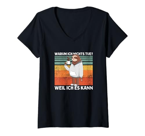 Damen Warum Ich Nichts Tue? Weil Ich Es Kann Süßes Faultier T-Shirt mit V-Ausschnitt Damen Warum Ich Nichts Tue? Weil Ich Es Kann Süßes Faultier T-Shirt mit V-Ausschnitt von >>mehr Vintage Faultier und Faultier Spruch hier