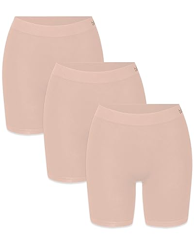 mehrstrumpf Damen Boxershorts Lang Radlerhose Nahtlos – Unter Kleider Rock AntiScheuern – aus Seidenweicher Bambusfaser – Atmungsaktiver als Baumwolle – Eco Freundliches Material (3 Pack) Beige XL von mehrstrumpf