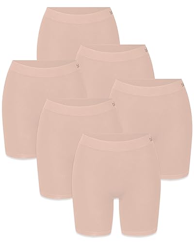 mehrstrumpf Damen Boxershorts Lang Radlerhose Nahtlos – Unter Kleider Rock AntiScheuern – aus Seidenweicher Bambusfaser – Atmungsaktiver als Baumwolle – Eco Freundliches Material (6 Pack) Beige XL von mehrstrumpf