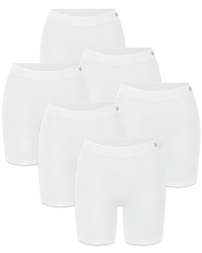 mehrstrumpf Damen Boxershorts Lang Radlerhose Nahtlos – Unter Kleider Rock AntiScheuern – aus Seidenweicher Bambusfaser – Atmungsaktiver als Baumwolle – Eco Freundliches Material (6 Pack) Weiß L von mehrstrumpf