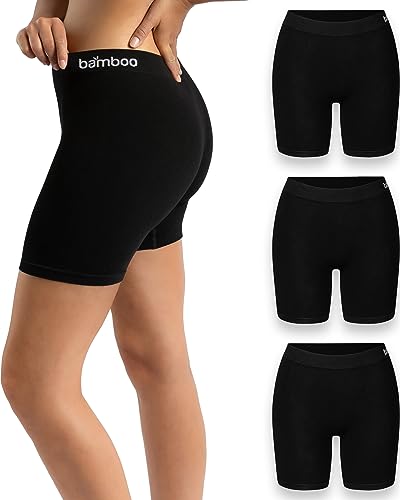 mehrstrumpf Damen Boxershorts Lang Radlerhose Nahtlos – Unter Kleider Rock AntiScheuern – aus Seidenweicher Bambusfaser – Atmungsaktiver als Baumwolle – Eco Freundliches Material (3 Pack) Schwarz M von mehrstrumpf