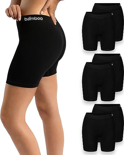 mehrstrumpf Damen Boxershorts Lang Radlerhose Nahtlos – Unter Kleider Rock AntiScheuern – aus Seidenweicher Bambusfaser – Atmungsaktiver als Baumwolle – Eco Freundliches Material (6 Pack) Schwarz S von mehrstrumpf