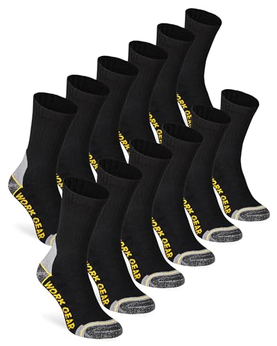 mehrstrumpf x Apollo Herren Arbeitssocken WORK GEAR Socken Lang Verstärkt mit Anti-Blasen Schutz aus Baumwolle Robust Allwetter (12 Paar) Schwarz 43-46 von mehrstrumpf