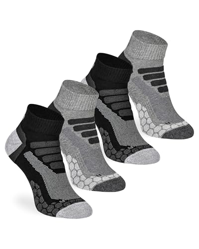 mehrstrumpf x XTREME Kurze Wandersocken Sneaker Outdoor Hiking Trekking Anti-Blasen Polsterung Vollfrottee Schutz für Herren & Damen Allwetter (4 Paar) Multi-Grau 45-47 von mehrstrumpf