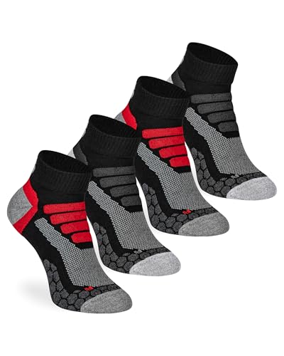 mehrstrumpf x XTREME Kurze Wandersocken Sneaker Outdoor Hiking Trekking Anti-Blasen Polsterung Vollfrottee Schutz für Herren & Damen Allwetter (4 Paar) Multi-Schwarz 45-47 von mehrstrumpf