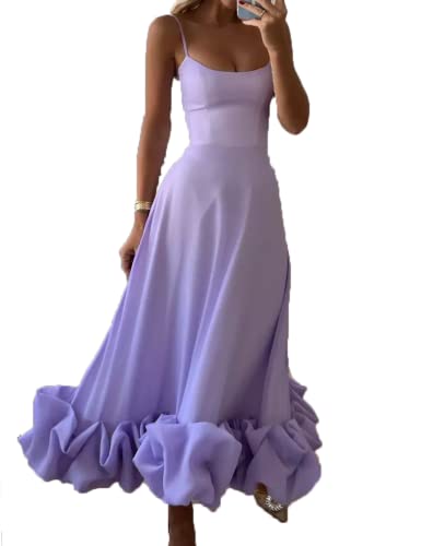 Elegante Midi-Cocktailkleider für Damen mit Rüschensaum, formelles Kleid, Violett, Groß von meilun