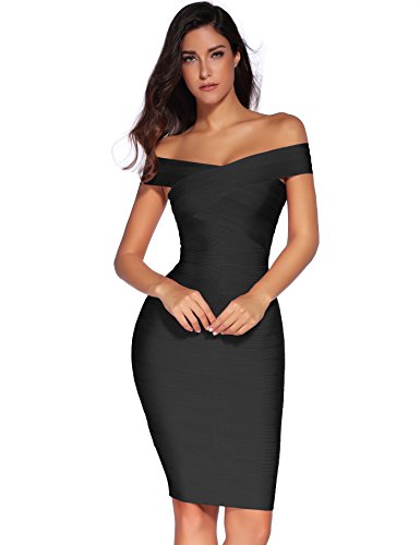 Meilun Damen rayon-bügel v-ansatz verband bodycon-partei-kleid Schwarz-2 Large von meilun