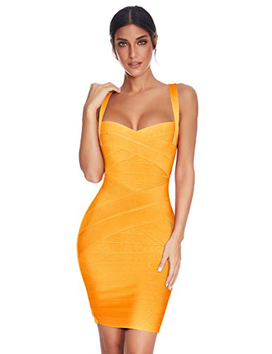 meilun Damen Ärmelloses Rayon Bandage Bodycon Trägerkleid Medium Orange, Orange/Abendrot im Zickzackmuster (Sunset Chevron) von meilun