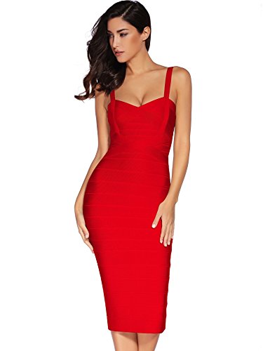 meilun Damen B gel-Midi-Verband-Kleid Partei Fest Prom figurbetontes Kleid Mittel red1 von meilun