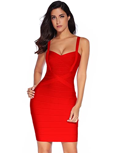 meilun Damen Celebrity Bandage Bodycon Kleid Träger Party Bleistiftkleid, Rot/Ausflug, einfarbig (Getaway Solids), Klein von meilun