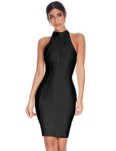 meilun Damen High Neck Sleeveless Striped Bodycon Midi Cocktail Party Bandage Kleid - Schwarz - X-Klein von meilun