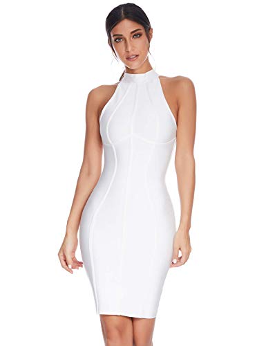 meilun Damen High Neck Sleeveless Striped Bodycon Midi Cocktail Party Bandage Kleid - Weiß - X-Klein von meilun