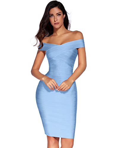 meilun Damen Rayon Schulterfrei Bandage Bodycon Partykleid Hochzeit Gast Kleid, Eisblau, Groß von meilun