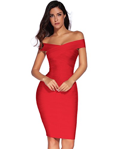 meilun Damen Rayon-bügel v-Ansatz Verband Bodycon-Partei-Kleid Rot-2 X-Large von meilun