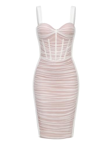 meilun Midi Bodycon Bandage Kleider für Frauen Semi-Formale Cocktailkleider Hochzeitsgast Kleid, O-weiß, Mittel von meilun